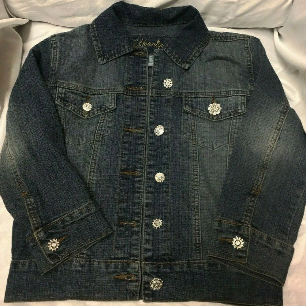Younique Girl's Jean Jacket Small Bling Button